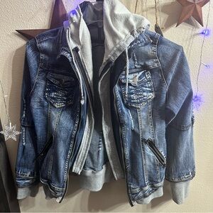 Distressed denim hooded jacket